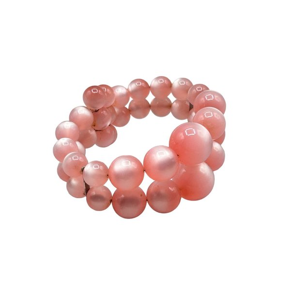 Vintage Pink Moonglow Plastic Bracelet Wrap Memory Wire Cluster Graduated Beads - Picture 1 of 8